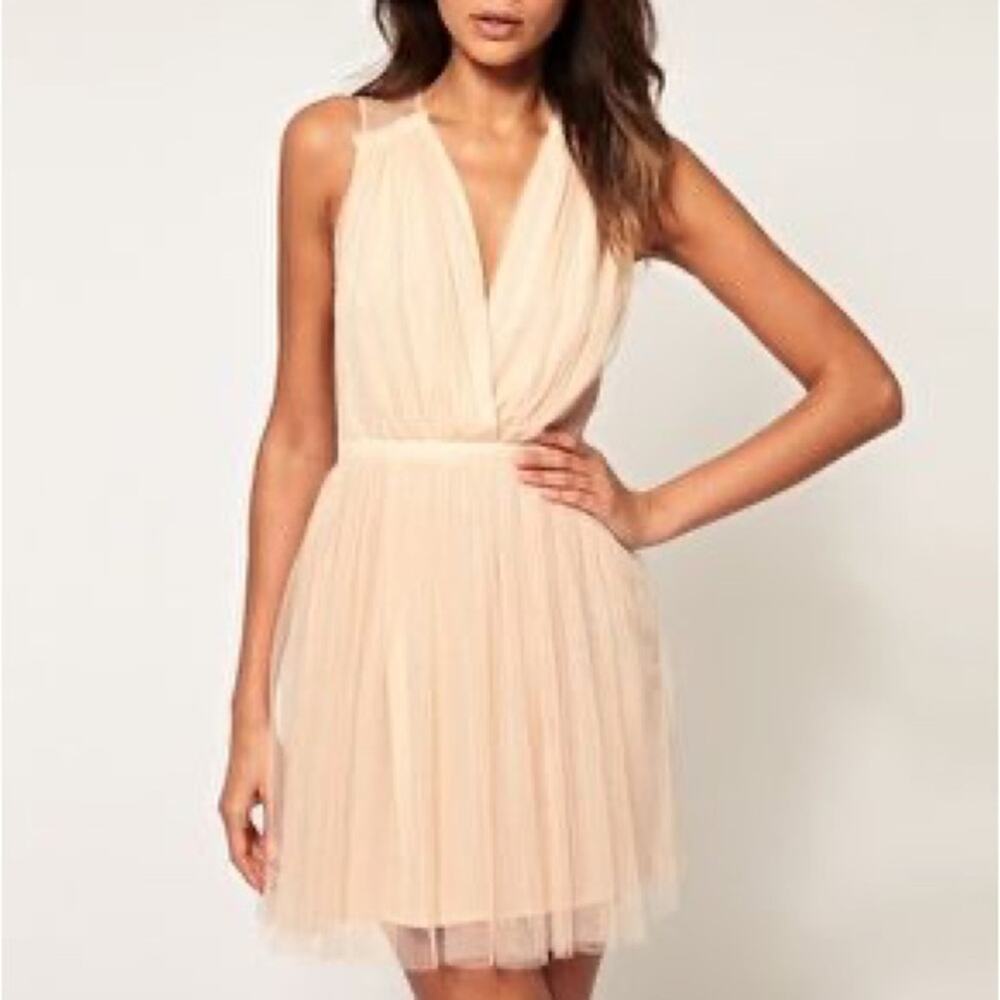 ASOS Petites Peach, Pink, Blush Tulle Mini Dress, Sheer Back, Balletcore Size 4